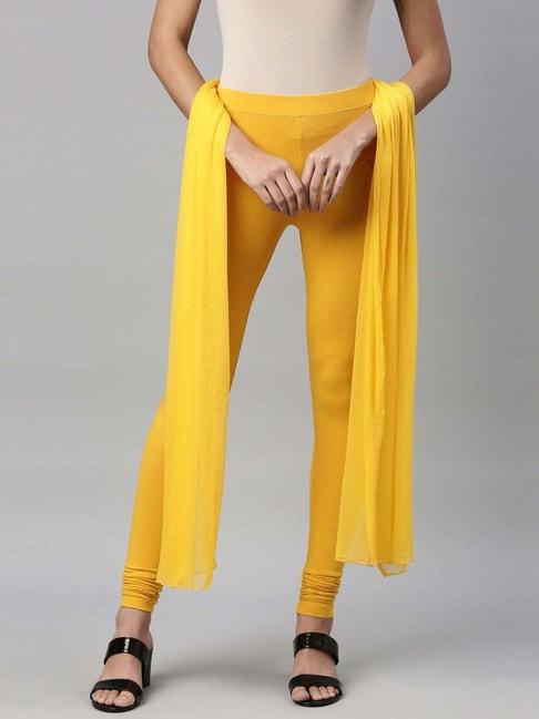 twin birds yellow cotton full length leggings with dupatta
