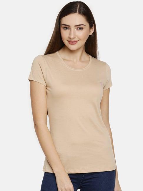 twin birds beige cotton t-shirt