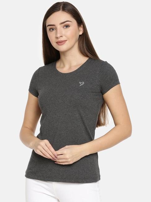 twin birds charcoal grey cotton logo print t-shirt
