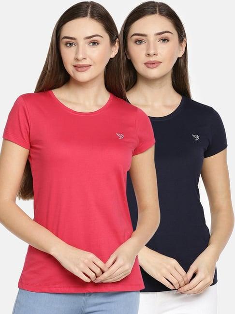 twin birds coral & navy cotton logo print t-shirt - pack of 2