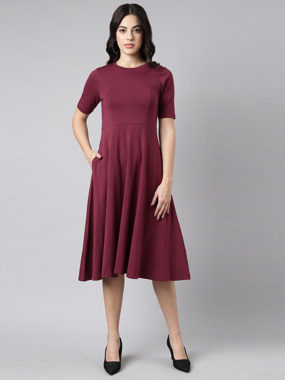 twin birds cotton knitted fit & flare midi dress