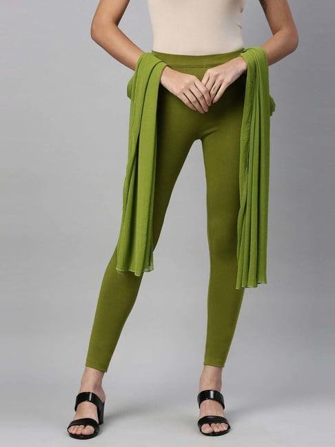 twin birds green cotton ankle length leggings with dupatta