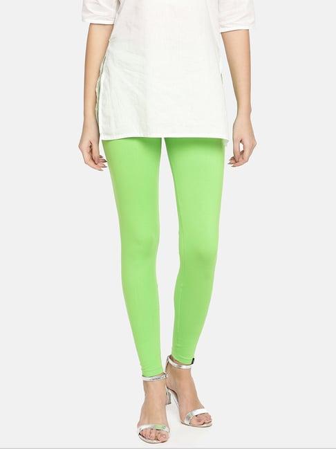 twin birds green cotton ankle length leggings