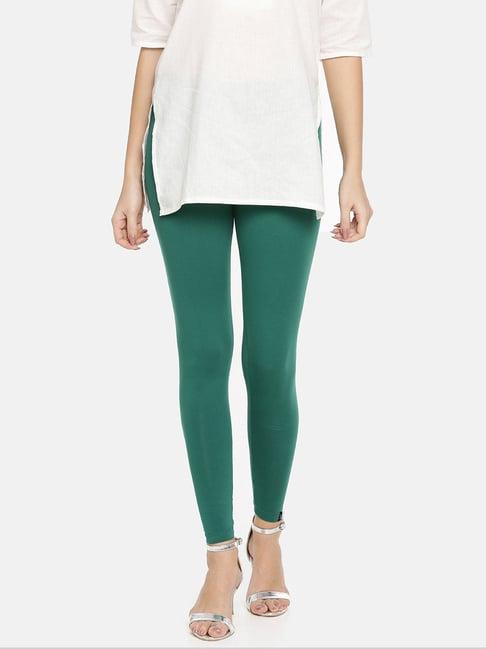 twin birds green cotton ankle length leggings