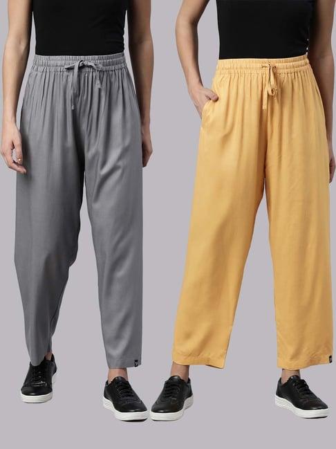 twin birds grey & beige regular fit pants - set of 2