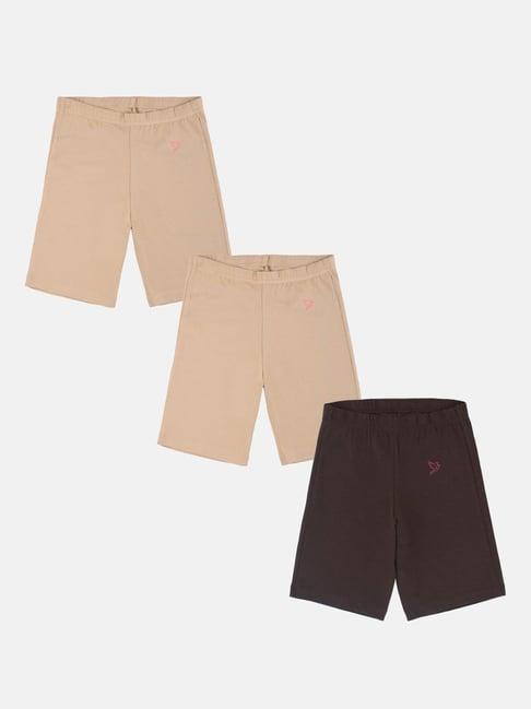 twin birds kids beige & brown solid shorts (pack of 3)