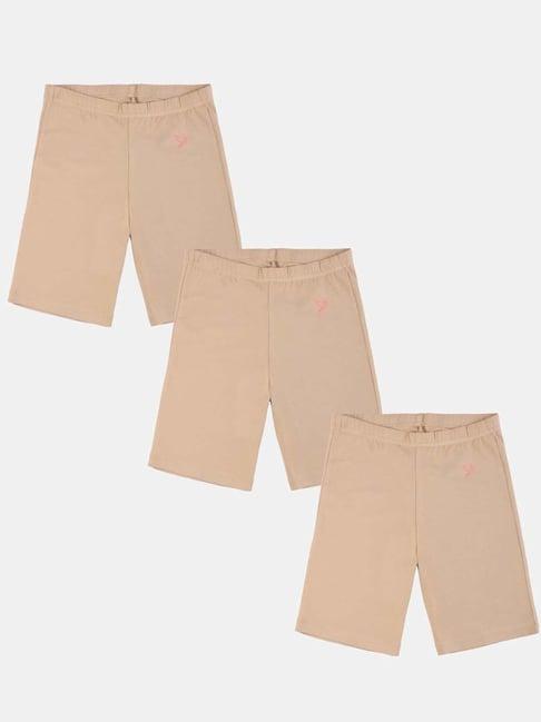 twin birds kids beige cotton skinny fit shorts (pack of 3)