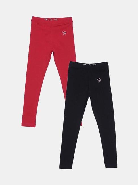 twin birds kids black & red cotton regular fit leggings (pack of 2)