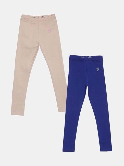 twin birds kids navy & beige cotton regular fit leggings (pack of 2)