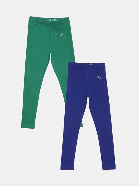 twin birds kids navy & green cotton regular fit leggings (pack of 2)