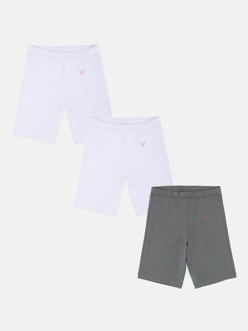 twin birds kids white & grey solid shorts (pack of 3)