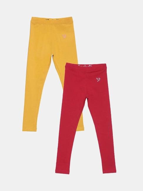 twin birds kids yellow & red cotton regular fit leggings (pack of 2)