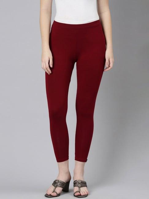 twin birds maroon plain cropped leggings