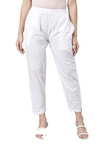 twin birds pearl white coloured 100% cotton fabric trouser/pant with functional pocket for women - (m)