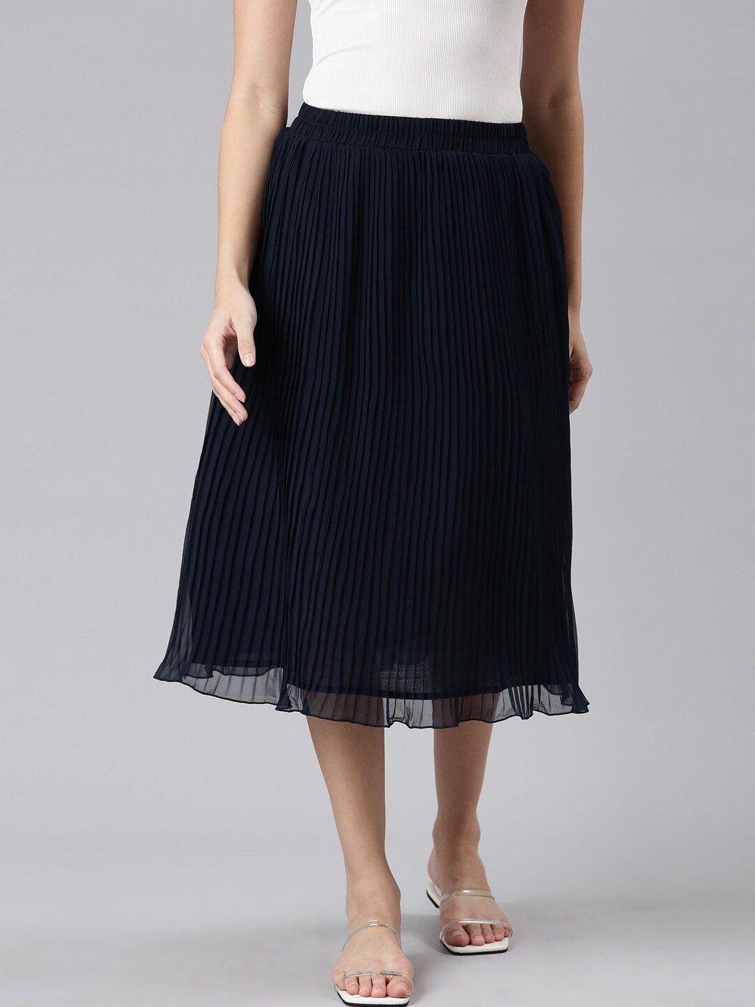 twin birds pleated flared midi skirt