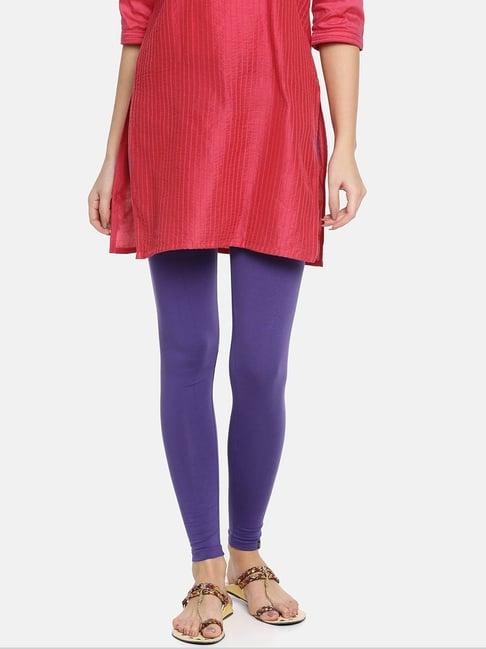 twin birds purple cotton ankle length leggings