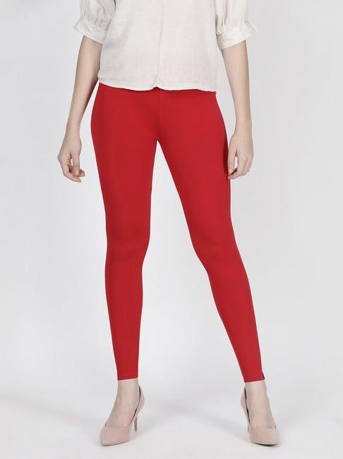 twin birds red ankle length leggings