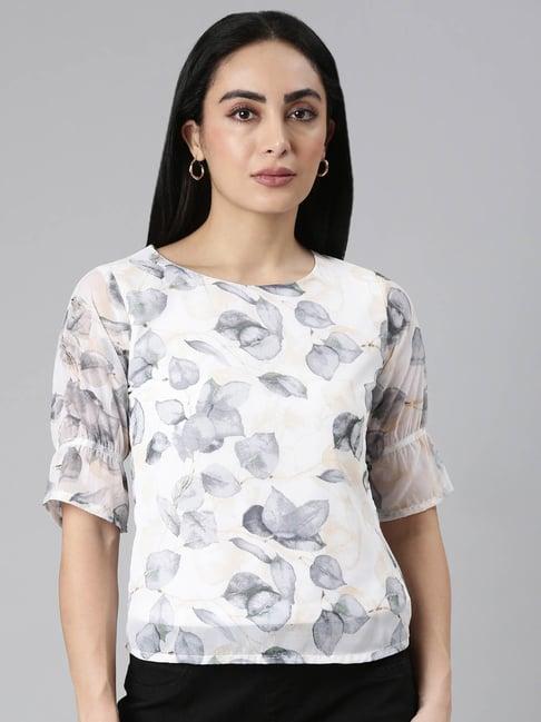 twin birds white printed top