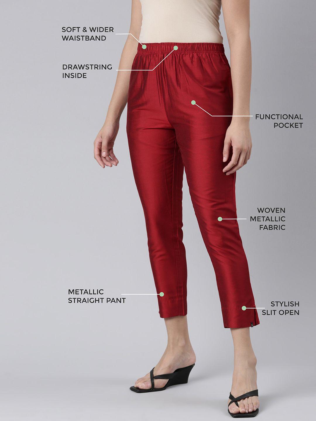 twin birds women mid-rise shimmer solid functional pockets straight trousers