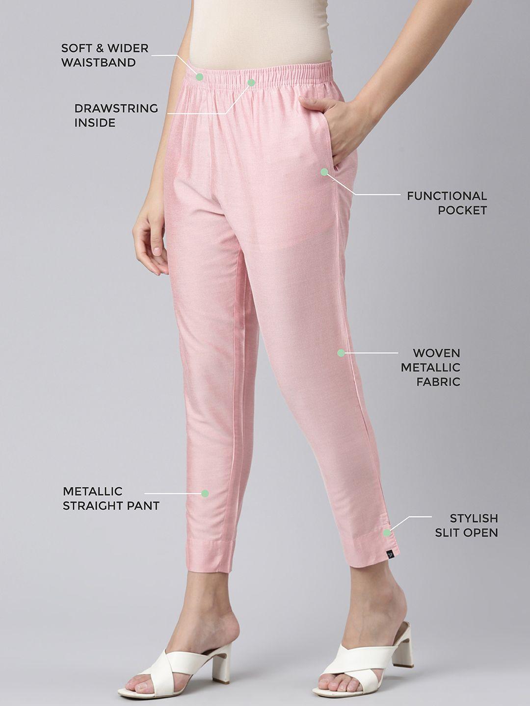 twin birds women mid-rise shimmer solid functional pockets straight trousers