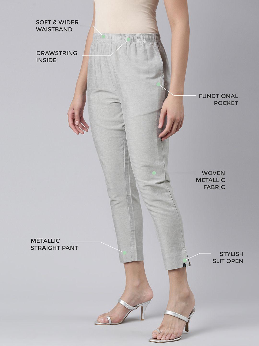 twin birds women mid-rise shimmer solid functional pockets straight trousers