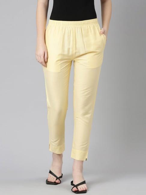 twin birds yellow straight fit pants