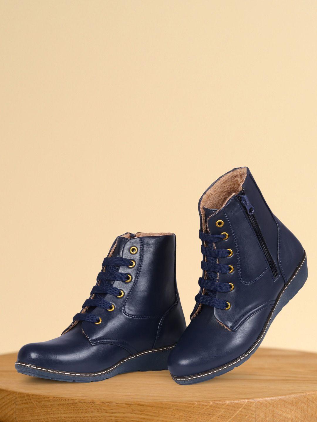 twin toes blue wedge heeled boots