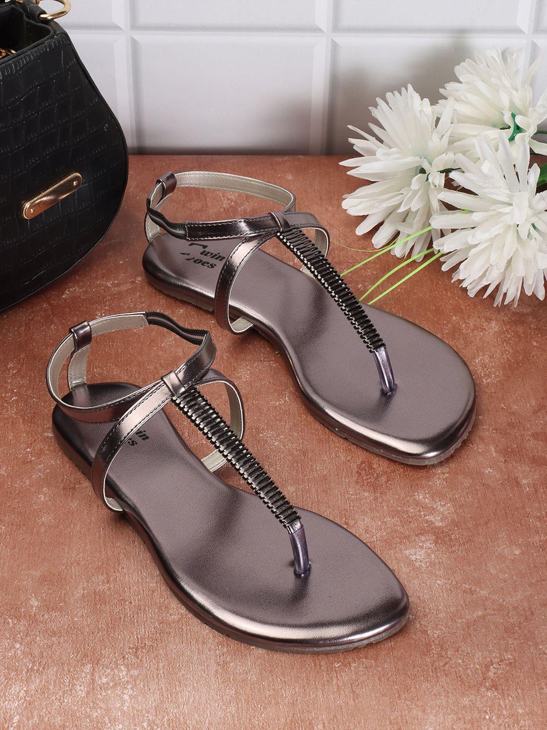 twin toes braided open toe t-strap flats