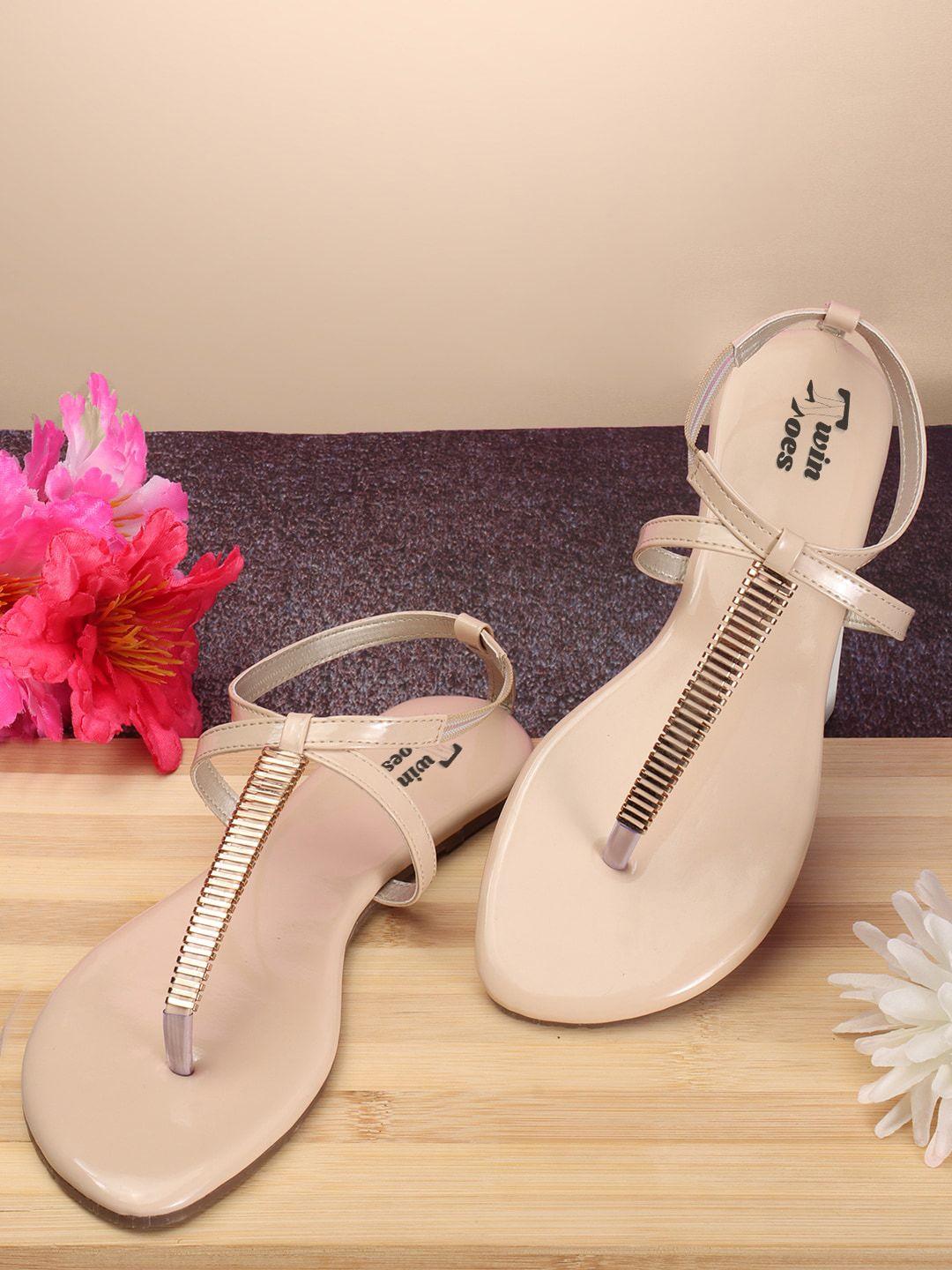 twin toes embellished t-strap flats