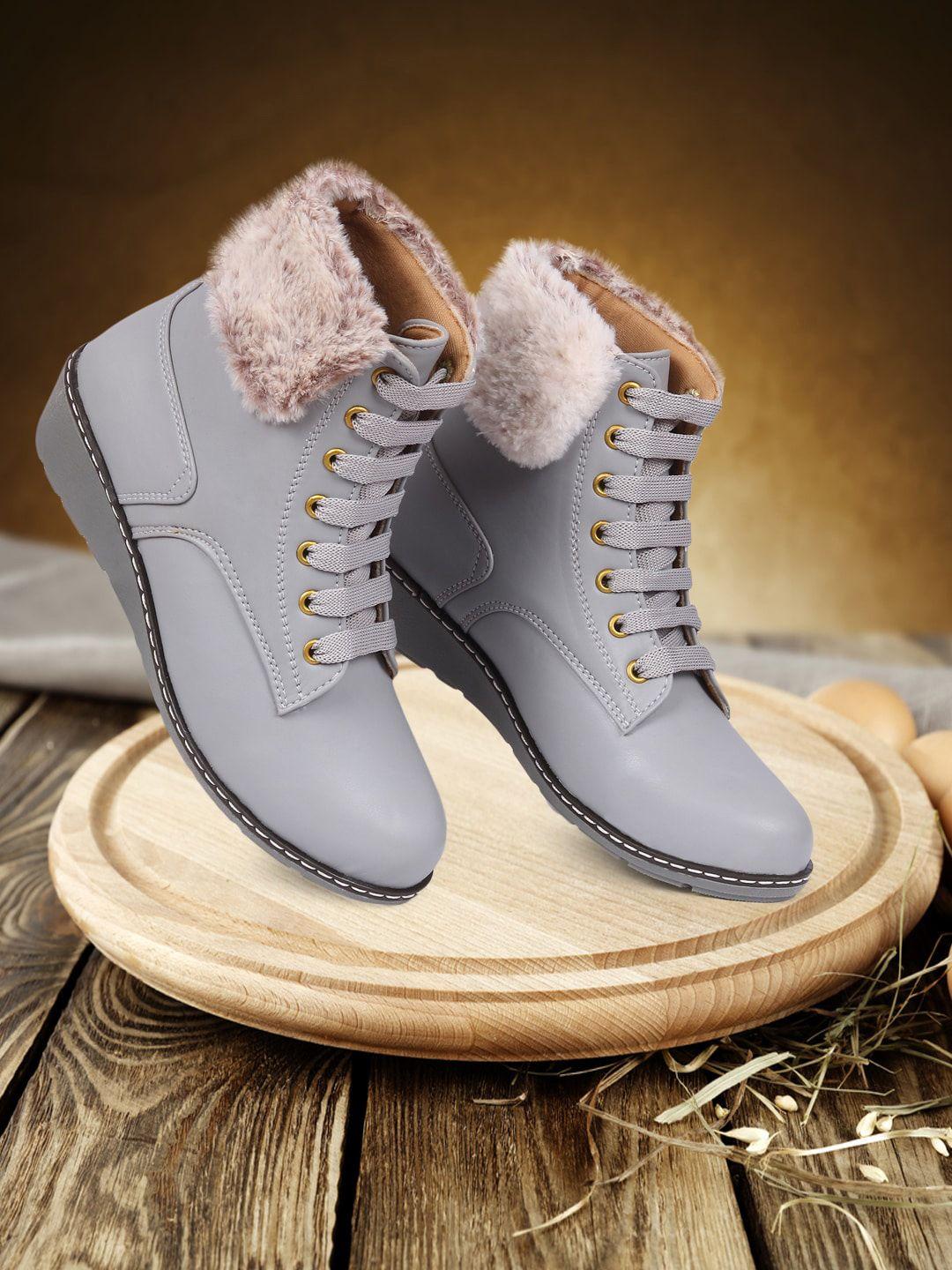 twin toes grey block heeled boots