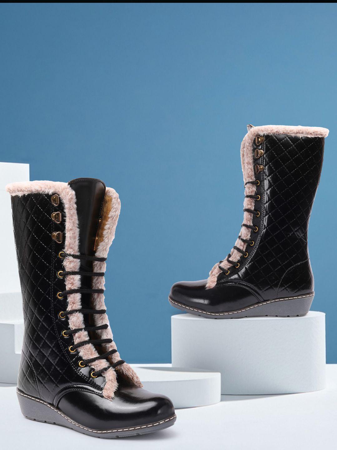 twin toes women blacktextured high-top winter boots