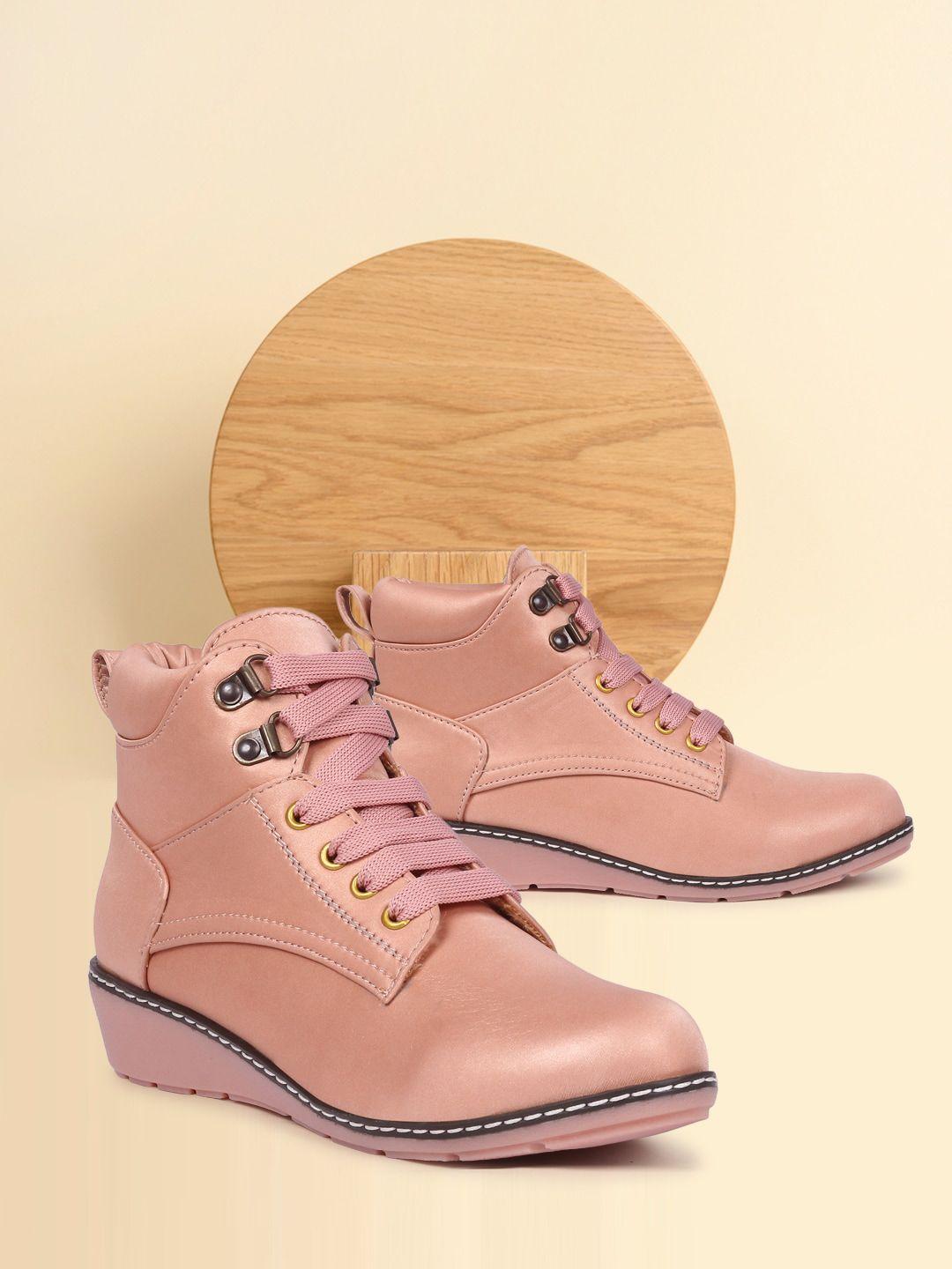 twin toes women pink comfort heeled boots