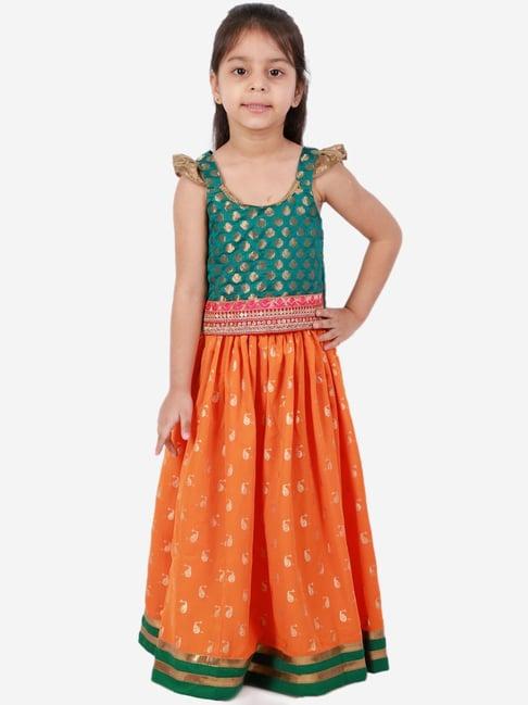 twisha kids green & orange printed lehenga choli