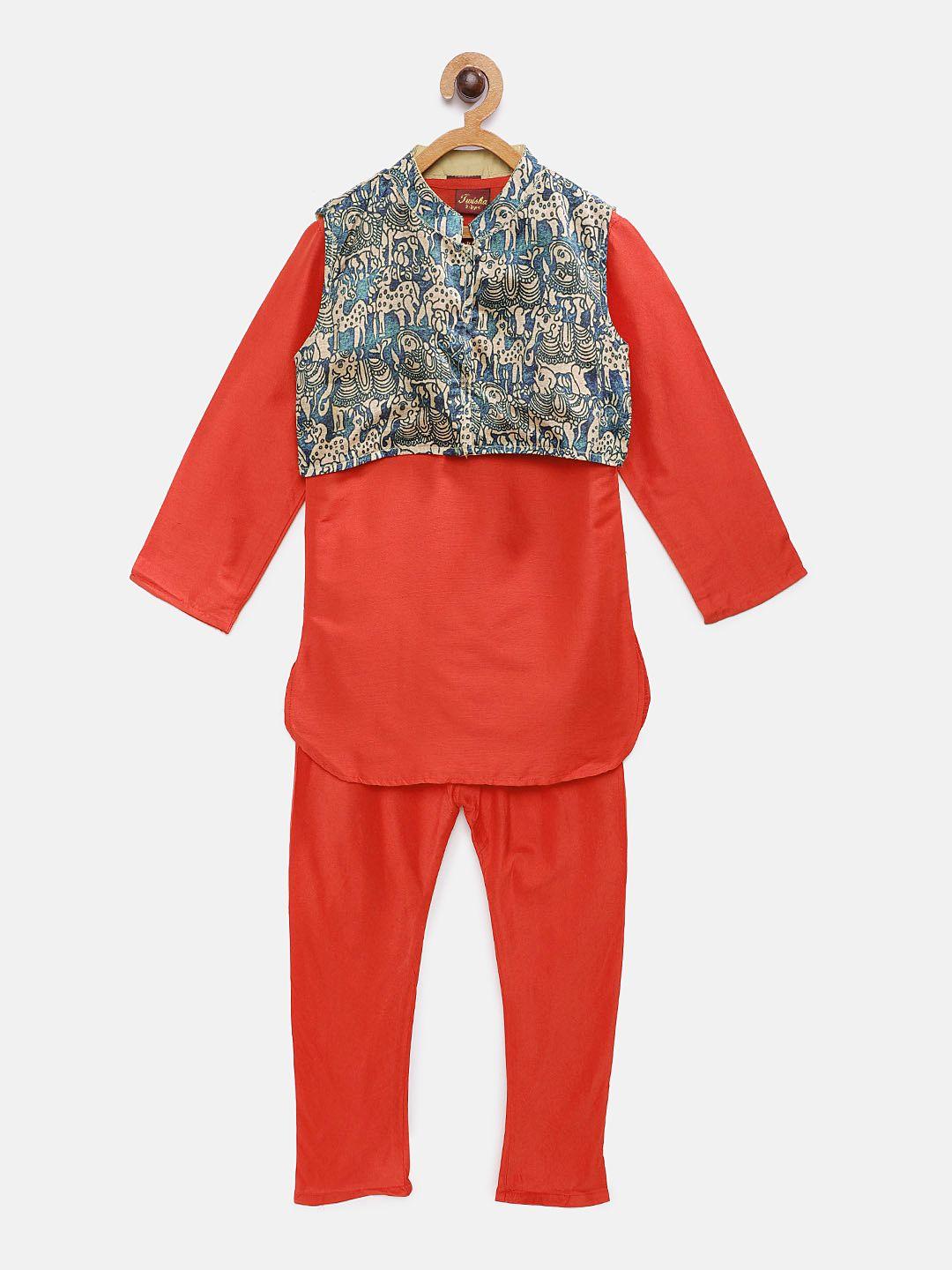 twisha boys red & blue solid kurta with pyjama