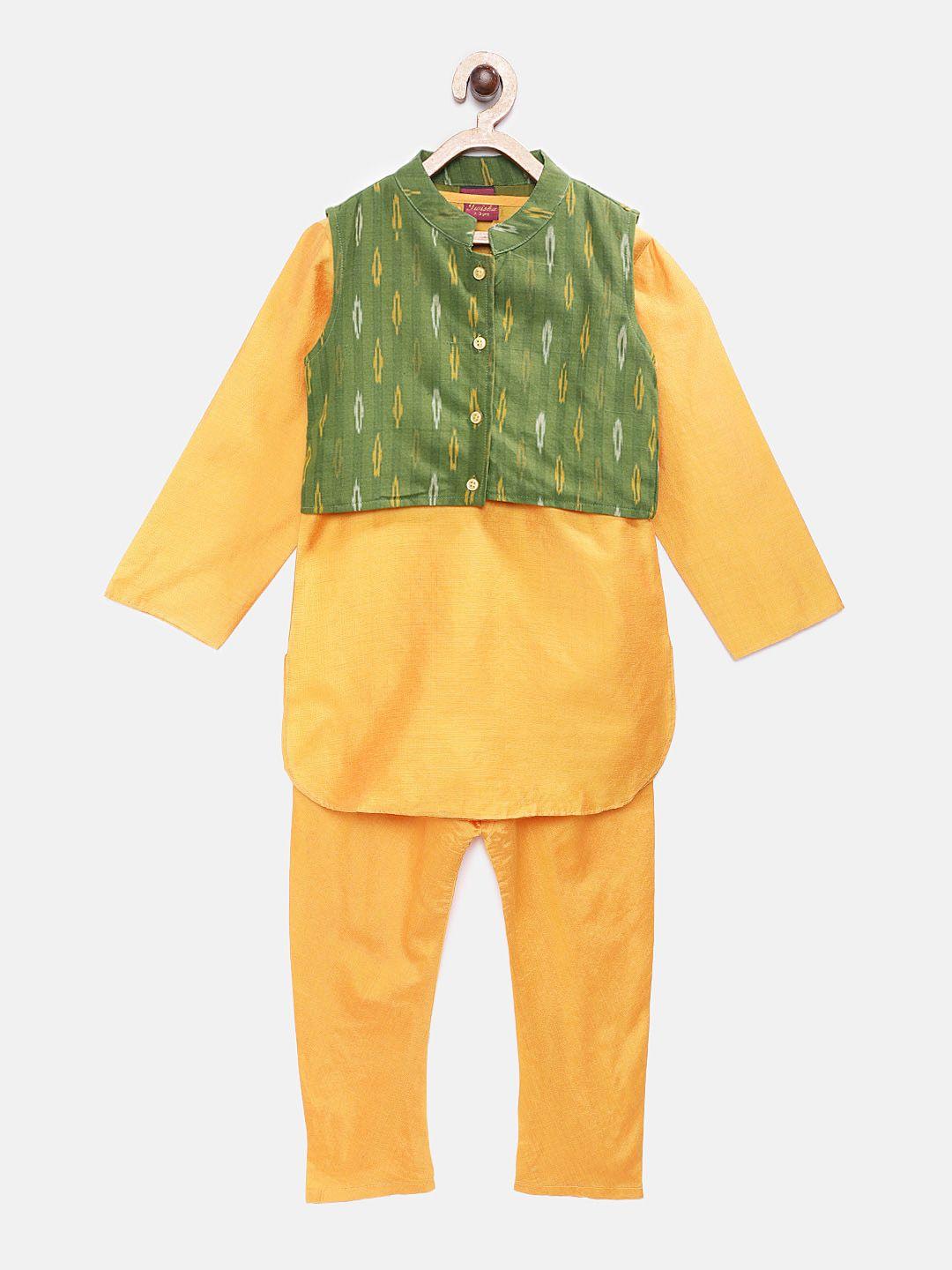 twisha boys yellow solid kurta with pyjama