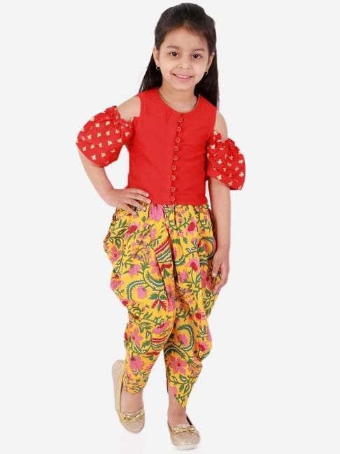 twisha kids red & yellow floral print top set