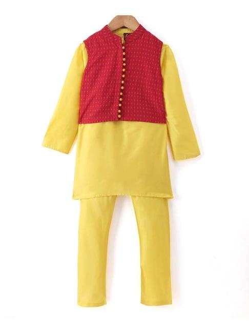 twisha kids yellow & red regular fit full sleeves kurta set