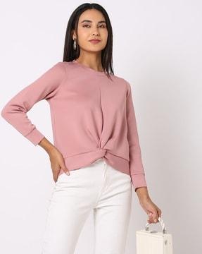 twist-front crew-neck sweatshirt