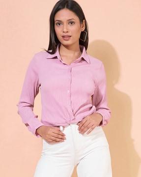 twisted-front shirt with spread-collar
