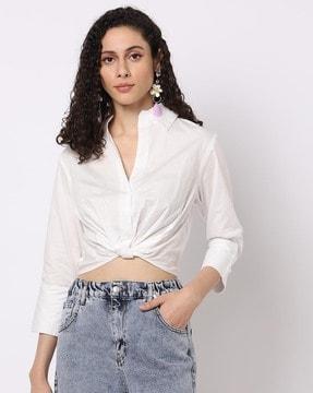 twisted knot crop shirt