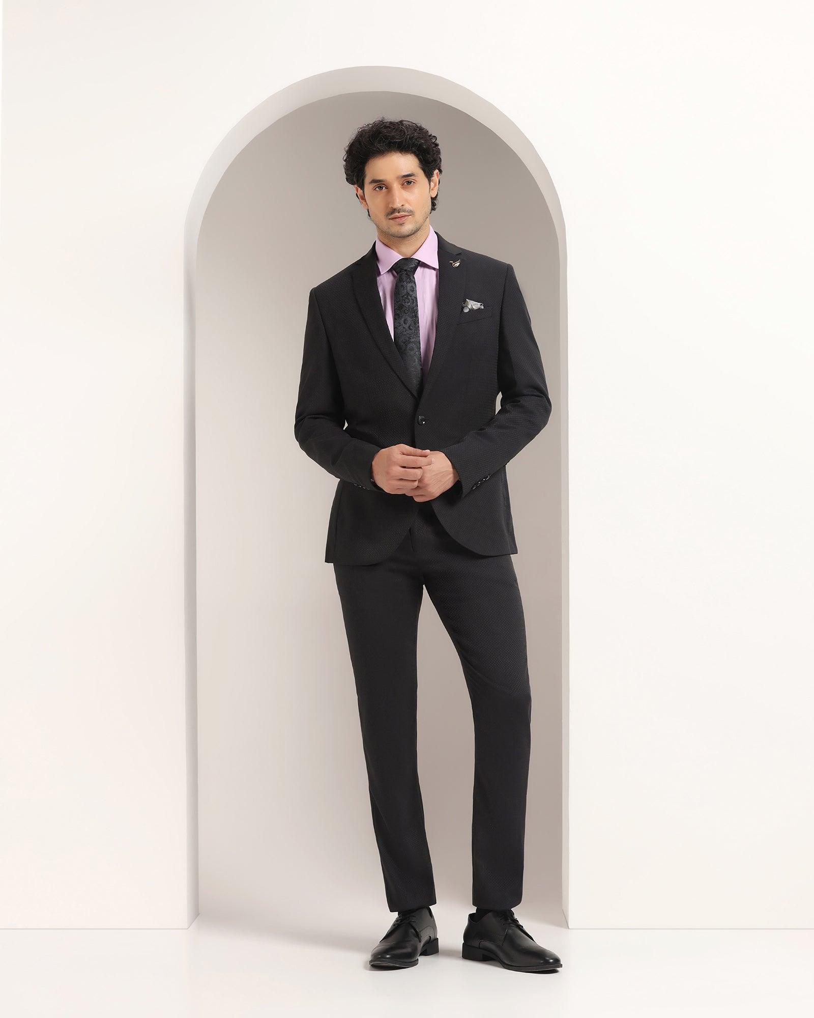 two piece black textured formal suit - hexer