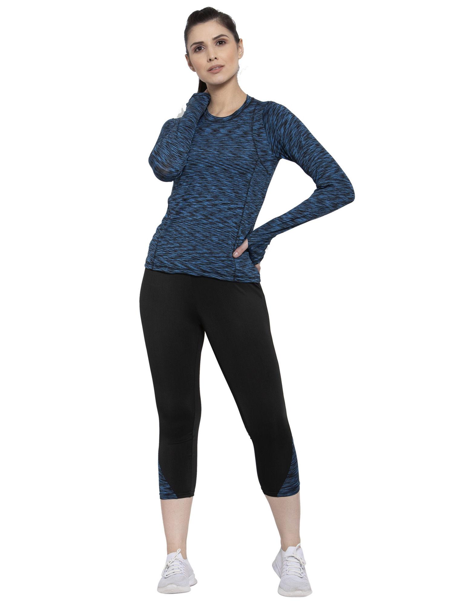 two piece blue full sleeves top and black track pants with zip pocket (set of 2)