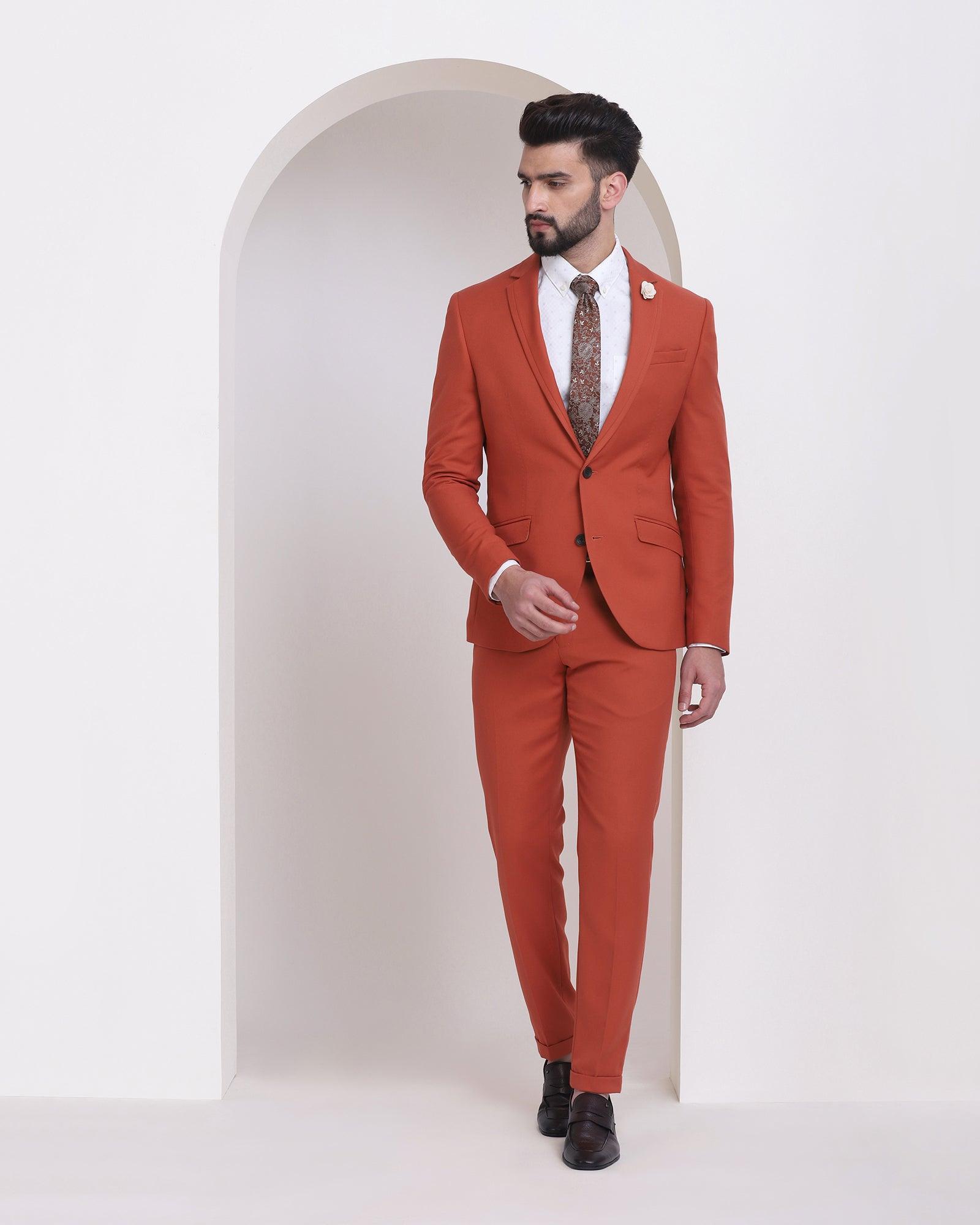 two piece orange textured formal suit - freddy