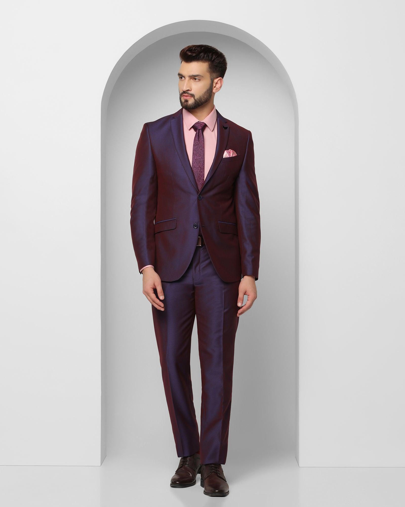 two piece purple textured formal suit - therin