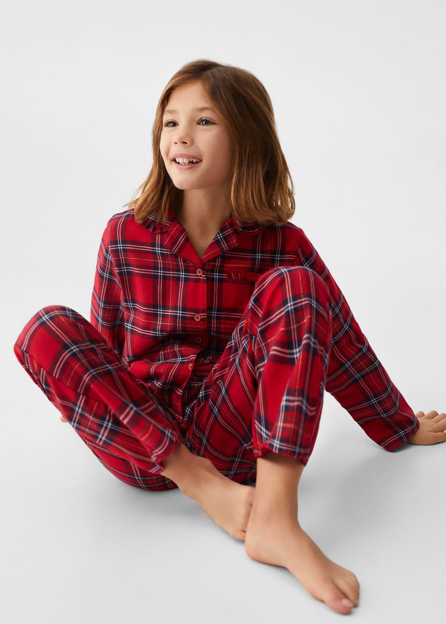 two-pieces check long pyjamas