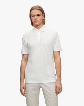 two-tone linen regular-fit polo t-shirt