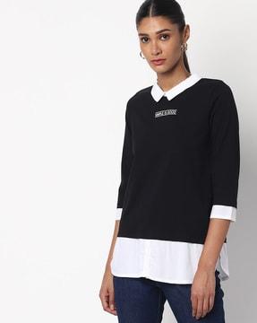 twofer top with shirt collar