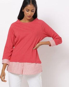 twofer top with raglan sleeves