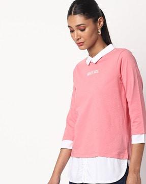 twofer top with shirt collar