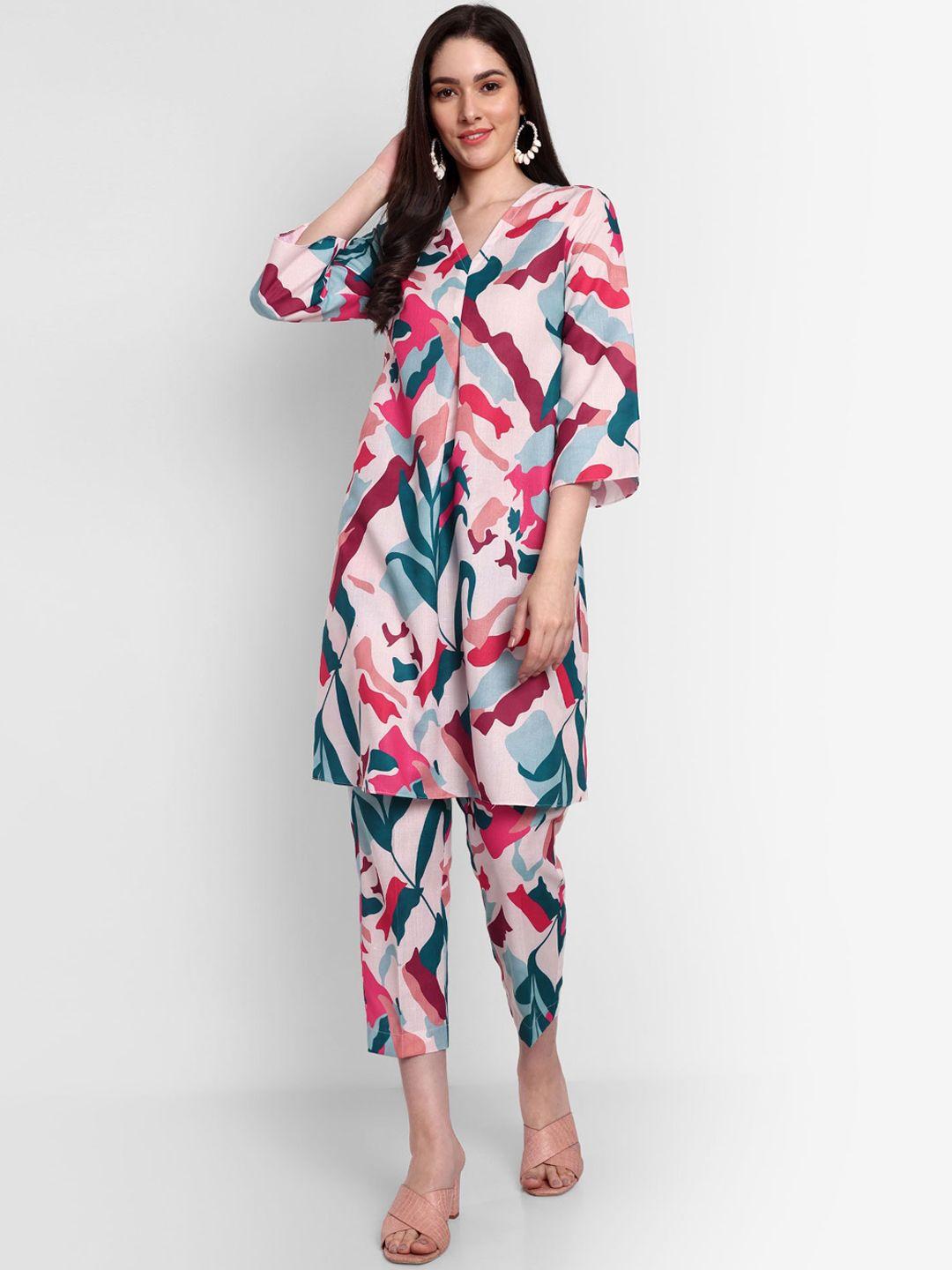 tyaar abstract printed a-line kurta with trousers